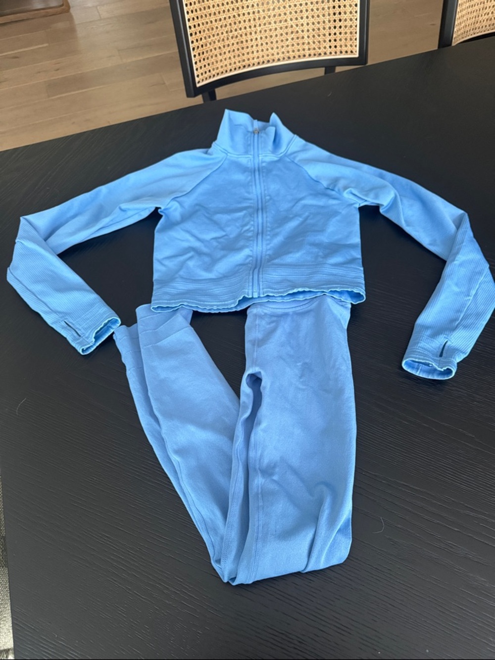 Like new fabletics blue zip up and legging set